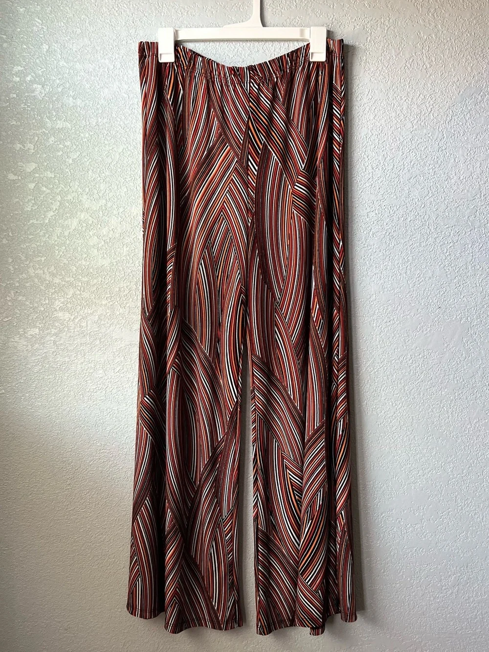 Vintage Palazzo Pants Wide Leg Geometric Stripe Stretch Retro Boho XL